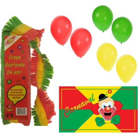 Carnaval versiering pakket - 1x grote vlag /3x crepe feestslingers/150x ballonnen -