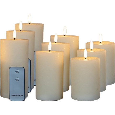 LED Stompkaarsen met afstandsbediening - 9x - ivoor - 10/12.5/15 cm -