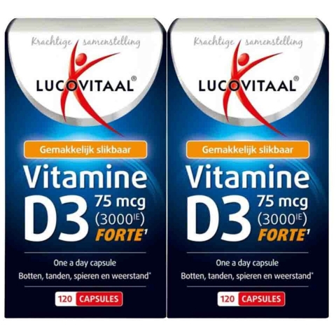 Gratis Verzending: 2x Lucovitaal Vitamine D3 D3 75mcg (3000IE) Forte 120 capsules