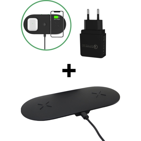 iSetchi 2-in-1 Draadloze Qi Oplader (15W snellader) - Inclusief Quick Charge 3.0 Adapter - Draadloos