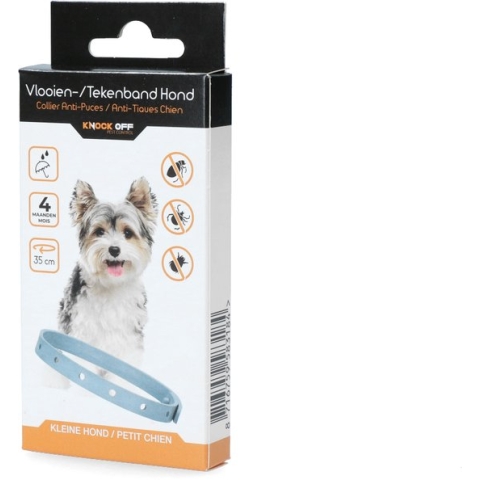 Knock Off Vlooien-tekenband – 100% Natuurlijke vlooienbestrijding - Zonder schadelijke pesticiden of gif – Effectief tot 4 maanden – Nederlands- en Franstalige handleiding – Regen- en waterbestendig - Geschikt voor kleine honden – 35 cm