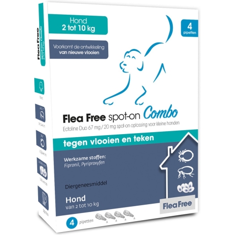 Flea Free Spot-on Combo Anti Vlooien en Teken Druppels Hond 2-10 kg 4 pipetten