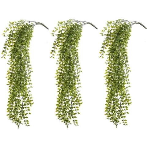 3x Kunstplanten groene ficus hangplant/tak 80 cm UV bestendig -