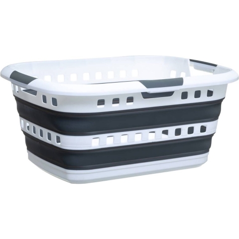 Wasmand opvouwbaar met handvatten - kunststof - 45L - grijs/wit - 62 x 45 x 27 cm -