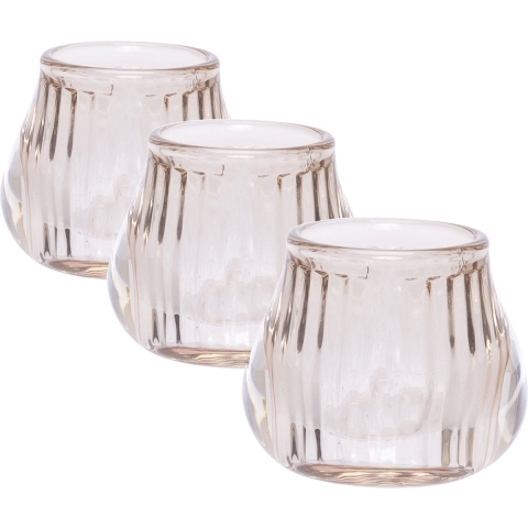 3x stuks glazen theelichthouder / waxinelichthouder beige rond 8 cm -