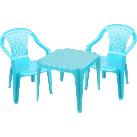 Kinderstoelen 4x met tafeltje set - buiten/binnen - blauw - kunststof -