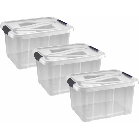 Opbergbox - 6x - transparant/zilvergrijs - 30 liter - 49 x 39 x 26 cm - kunststof - opbergdoos -