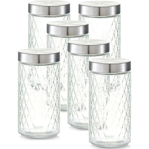 6x Glazen voorraadpotten/bewaarpotten 1500 ml geruit 11 x 22 cm -