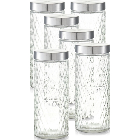 10x Glazen voorraadpotten/bewaarpotten 2000 ml geruit 11 x 27 cm -