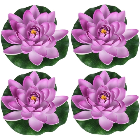 4x Lila paarse drijvende kunst waterlelie bloemen 18 cm -