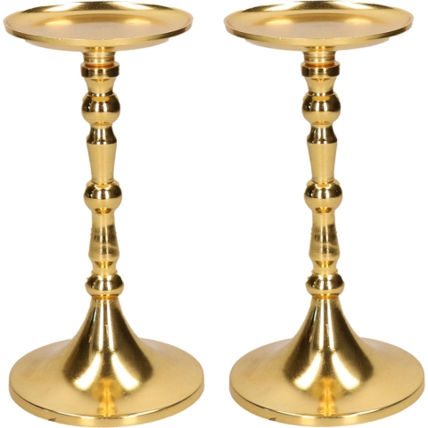 Set van 2x stuks luxe kaarsenhouder/kandelaar klassiek goud metaal 10 x 10 x 22 cm -