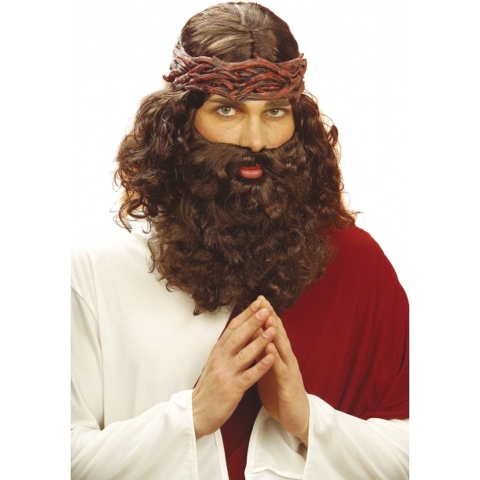 Religieuze verkleed accessoires - Jezus Christus - verkleed pruik - bruin met baard -