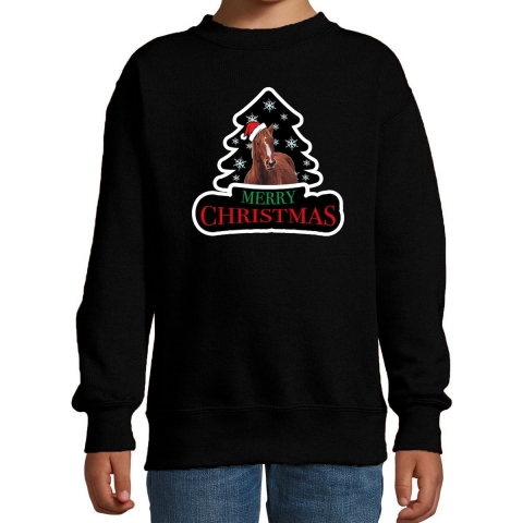 Dieren kersttrui paard zwart kinderen - Foute paarden kerstsweater 14-15 jaar (170/176) -