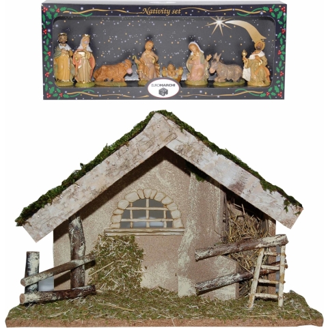 Complete kerststal 42 x 19 x 30 cm met beelden -