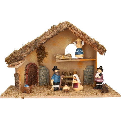 Complete kinder kerststal met 7x st kerststal beeldjes - 50 x 23 x 31 cm - hout/polyresin -