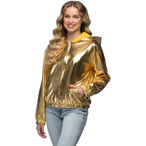 Carnaval verkleed jasje Rave - goud - dames - metallic glans 36/38 (S/M) -