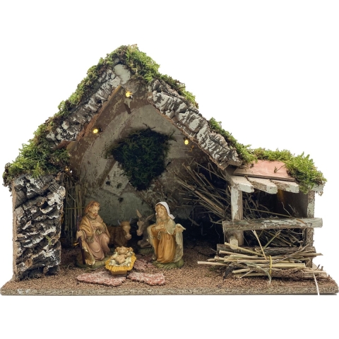 Complete kerststal met Jozef, Maria en Jezus beeldjes 43 x 20 x 29 cm -