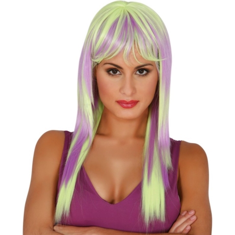 Verkleed pruik lang - paars/groen balayage - voor dames - one size -