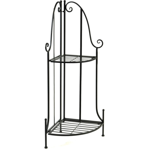 Plantenrek/plantentafel hoek - zwart - metaal - opvouwbaar - 43 x 30 x 97 cm -