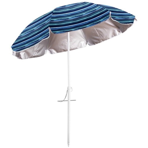 Gerimport Parasol UV50 - Maritiem blauw/wit - D220 x H210 cm - zomer/strand - 8 vlakken -