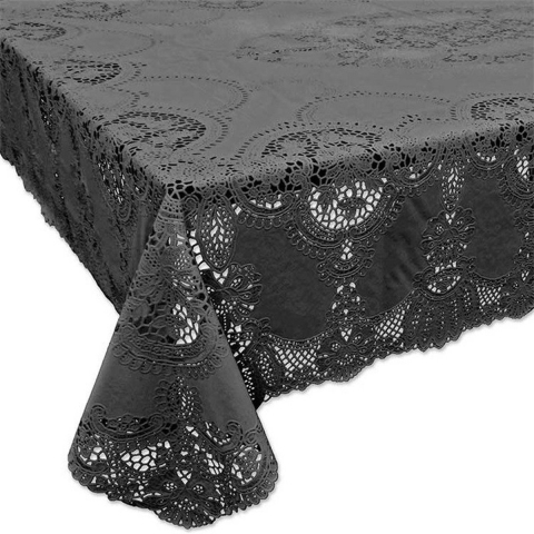 Unique Living tafelkleed/tafellaken - buiten/binnen - antraciet - 152 x 228 cm - Kant patroon -