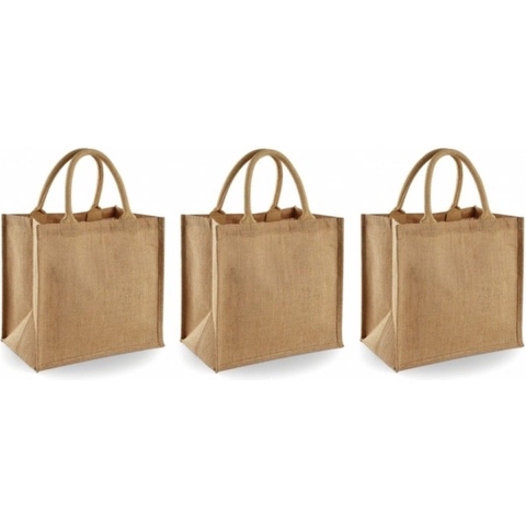 Jute boodschappentas/shopper - 3x - klein - 30 x 30 x 19 cm -