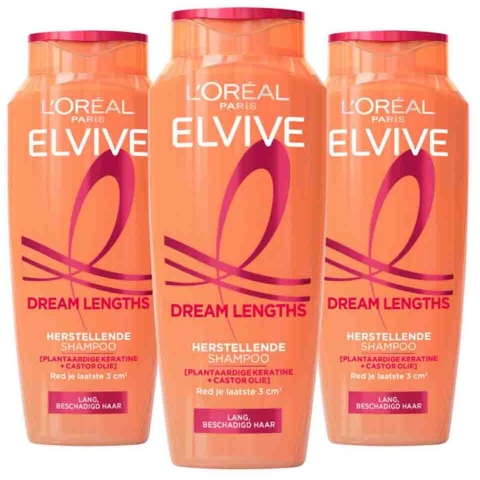 3x L'Oréal Elvive Dream Lengths Shampoo 250 ml