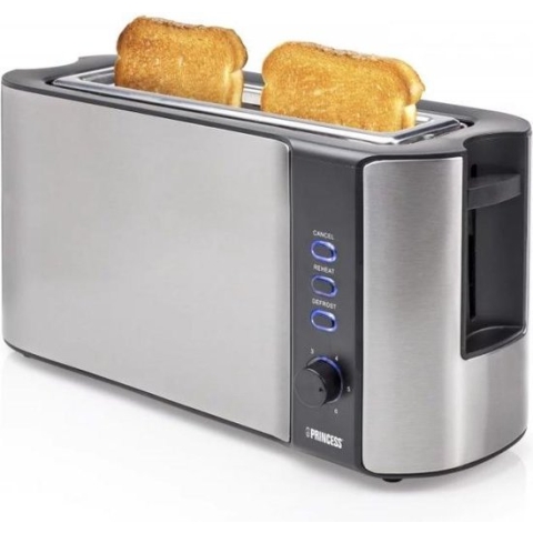 Princess Broodrooster 142353 – Extra lange sleuf – Ontdooi- en verwarmfunctie - 1000W - RVS