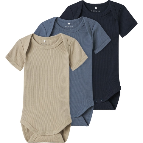 Name It Rompers k/æ - Rib - Noos - NbnBody - 3-pack - China Blue - Name It - 50 - Romper S/S