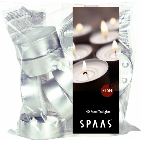 SPAAS Theelichten Maxi Wit 10 Branduren 40 stuks