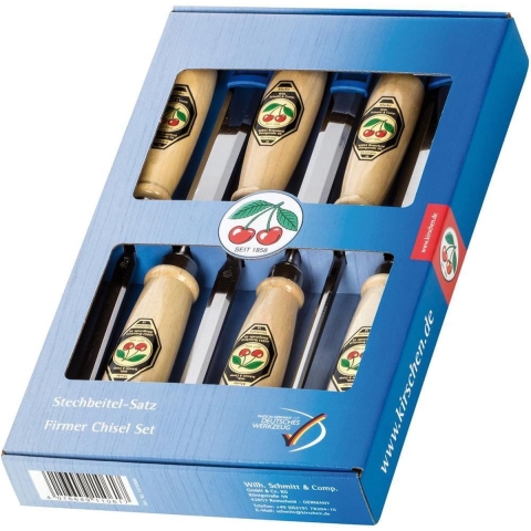 Kirschen Steekbeitelset | 6,10,12,16,20,26 mm | heft van wit beukenhout Ulm vorm | 6-delig | doos | 1 stuk - 1111000 1111000
