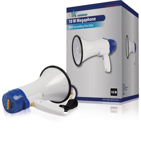 HQ, 10 W Megafoon met Opname Functie (Wit / Blauw)