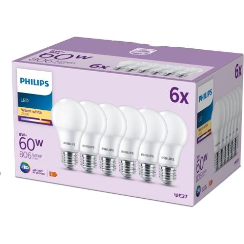 Philips LED 9290023062 LED-lamp Energielabel F (A - G) E27 Peer 8 W = 60 W Warmwit (Ø x l) 60 mm x 108 mm 6 stuk(s)