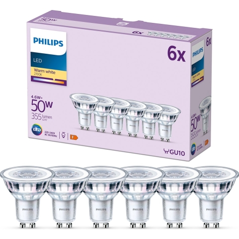 Philips LED 9290012152 LED-lamp Energielabel F (A - G) GU10 Reflector 4.6 W = 50 W Warmwit (Ø x l) 50 mm x 54 mm 6 stuk(s)