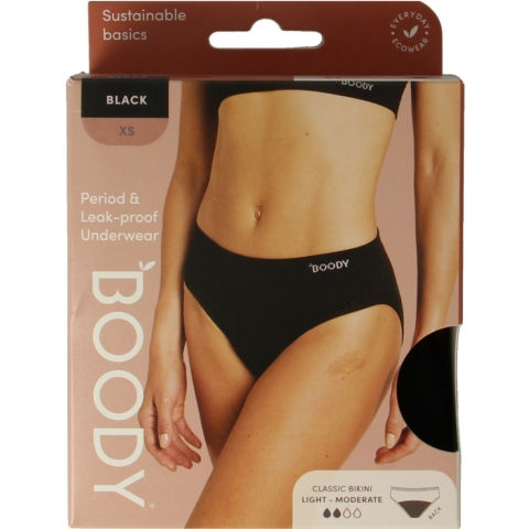 Boody Menstruatieondergoed Bikinislip Zwart Licht / Normaal Maat XS