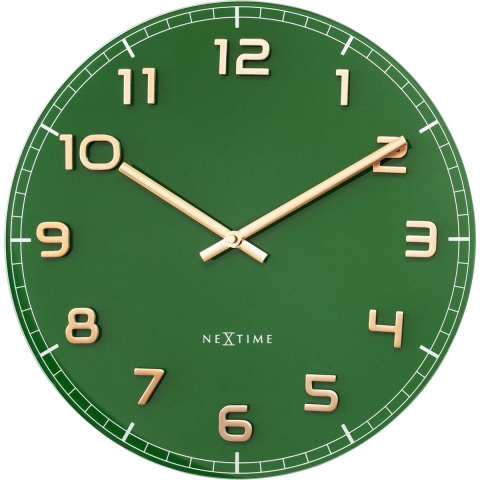 NeXtime NE-3314GC Wandklok Dia 40cm Groen Glas/Aluminium Classy Medium