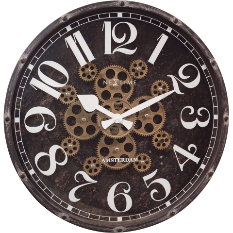 NeXtime NE-3282ZW Klok Henry 50 cm + Bewegende Tandwielen Zwart
