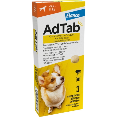 Elanco AdTab voor Honden>5,5-11 kg | 3 kauwtabletten