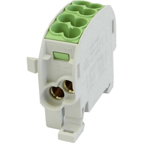 HoraeTec 080110-2-3 Hoofdleiding vertakkingsklem PA, Messing Grijs-wit (RAL 7035), Geel, Groen 1-polig 100 A 690 V Geleidertype: PE