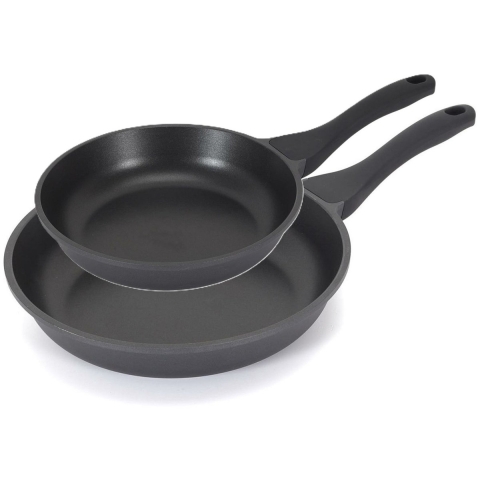 Koekenpan/hapjespan Cast Iron - 2x - Alle warmtebronnen - Zwart - 20 en 28 cm - gietijzer -