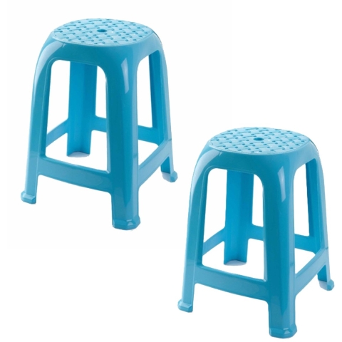 Zit krukjes - 2x - lichtblauw - kunststof - 37 x 37 x 46 cm - extra zitplaatsen -