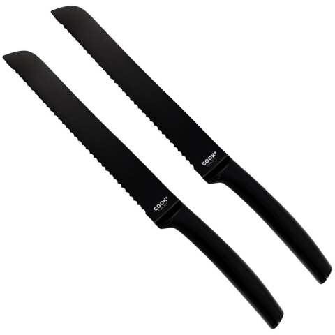 Cook Concept Precision broodmes - 2x - RVS - zwart - 33 cm - met kartels -