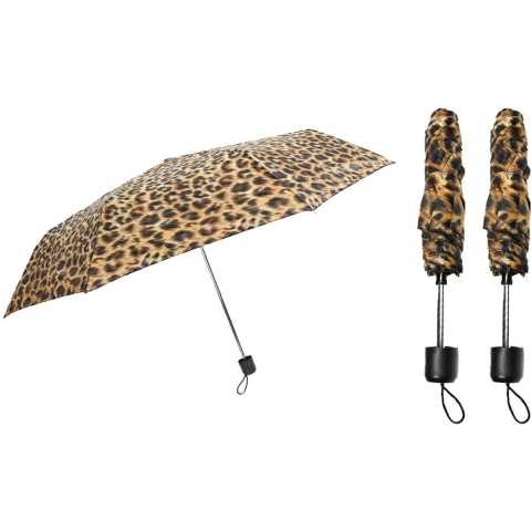 Paraplu mini - 3x - luipaardprint - opvouwbaar - 93 x 55 cm - reisparaplu - compact -