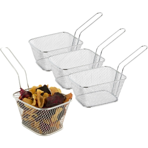 Frietmandje/patatjes serveermandje - 8x - zilver - metaal - 23 x 14 x 11 cm - draadmandje -