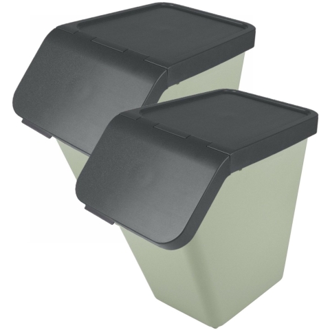 Sunware Sigma Home sorteer bak - 2x - afvalbak - groen - stapelbaar - 40L - 49 x 27 x 45 cm -