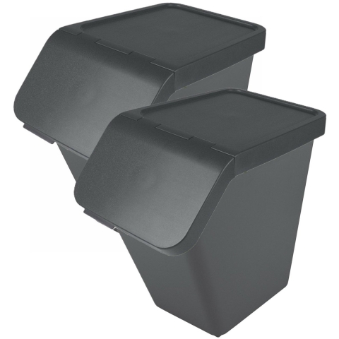 Sunware Sigma Home sorteer bak - 2x - afvalbak - antraciet - stapelbaar - 40L - 49 x 27 x 45 cm -