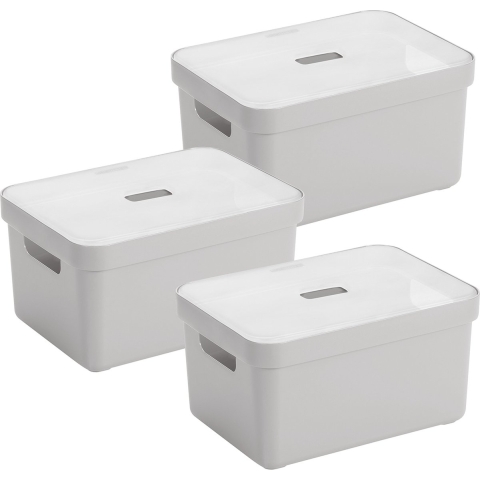 Sunware opbergbox met deksel - 3x - Sigma Home - kunststof - 5 liter - lichtgrijs - opberg dozen -