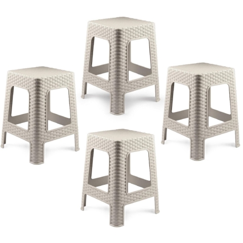 Zit krukjes - 4x - beige - rotan kunststof - 37 x 37 x 46 cm - extra zitplaatsen -