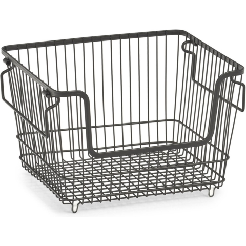 Zeller opberg draadmandje - zwart - stapelbaar - 33 x 27 x 21 cm - metaal - kastmanden -
