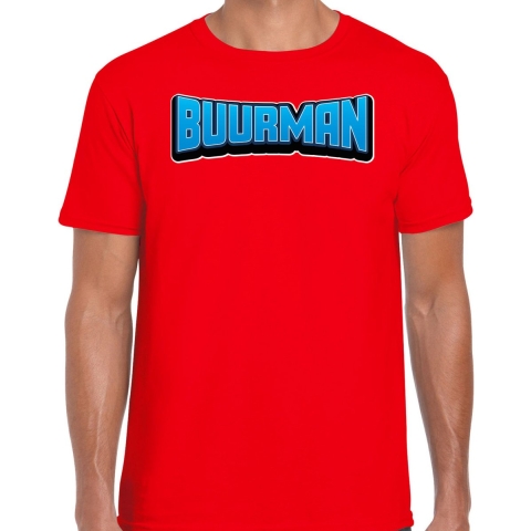 Verkleed t-shirt voor heren - buurman en buurman - rood - foute party/carnaval S -